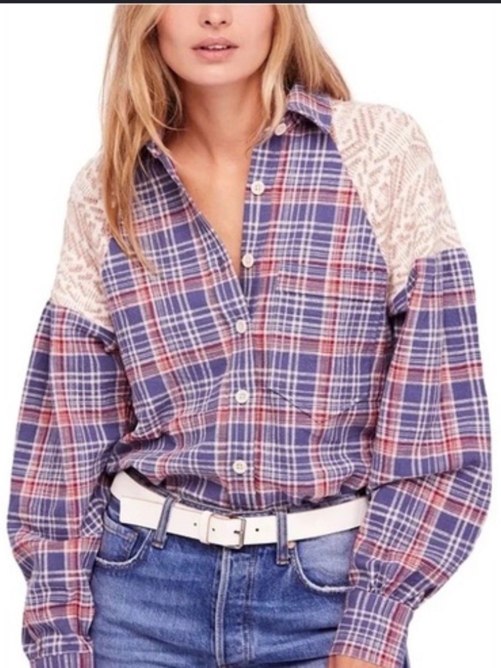 Free People Fireside Nights Button-Up Flannel Shirt Size Small